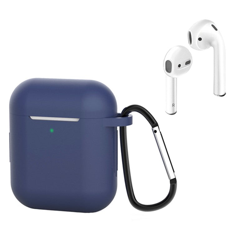 For Apple AirPods with Charging Case (2016)  /  (2019)  /  AirPods with Wireless Charging Case (2019) Silicone Case Earphone Cover with Carabiner - Dark Blue