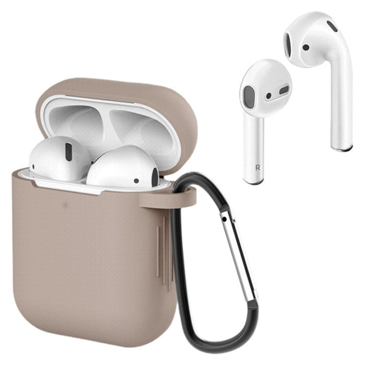 For Apple AirPods with Charging Case (2016)  /  (2019)  /  AirPods with Wireless Charging Case (2019) Silicone Case Earphone Cover with Carabiner - Milky Tea