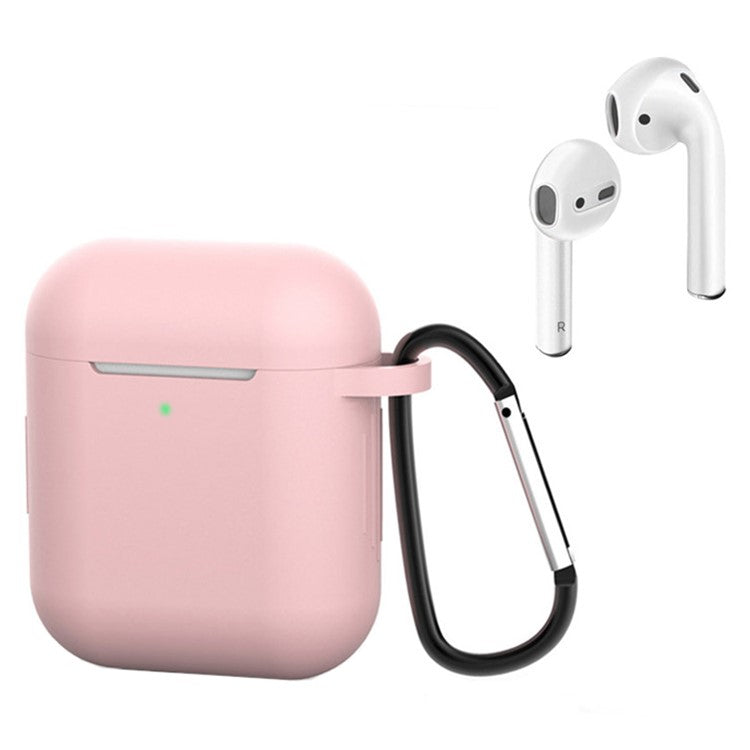 For Apple AirPods with Charging Case (2016)  /  (2019)  /  AirPods with Wireless Charging Case (2019) Silicone Case Earphone Cover with Carabiner - Pink