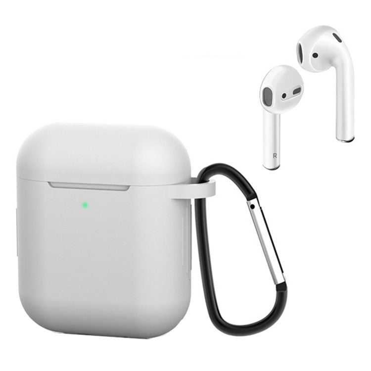 For Apple AirPods with Charging Case (2016)  /  (2019)  /  AirPods with Wireless Charging Case (2019) Silicone Case Earphone Cover with Carabiner - White