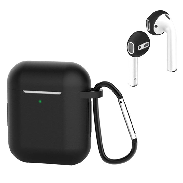 For Apple AirPods with Charging Case (2016)  /  (2019)  /  AirPods with Wireless Charging Case (2019) Silicone Case Earphone Cover with Carabiner - Black