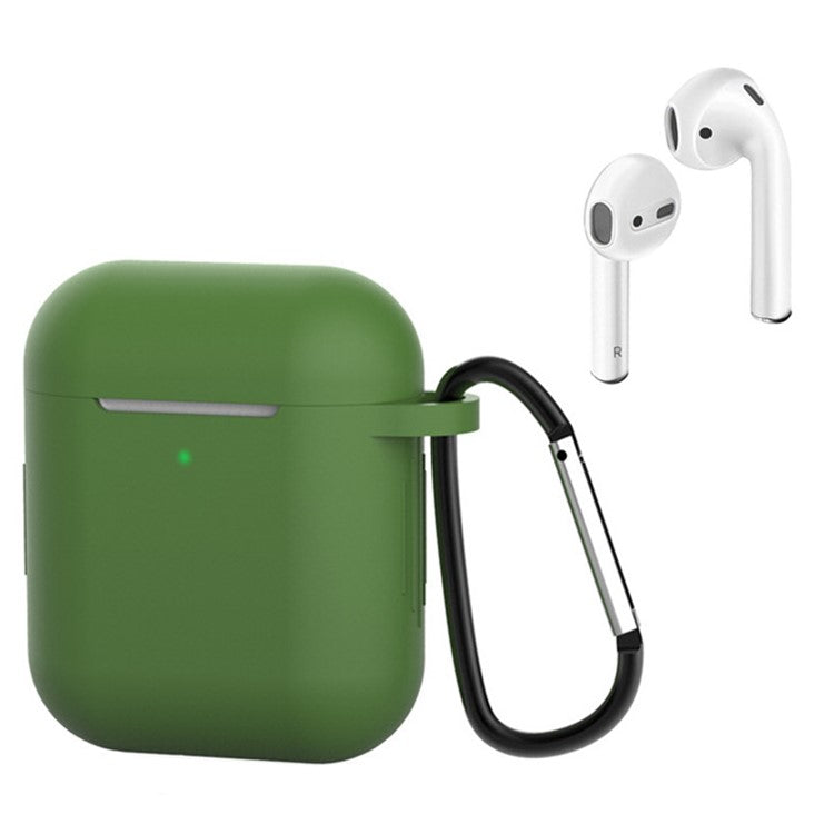 For Apple AirPods with Charging Case (2016)  /  (2019)  /  AirPods with Wireless Charging Case (2019) Silicone Case Earphone Cover with Carabiner - Army Green