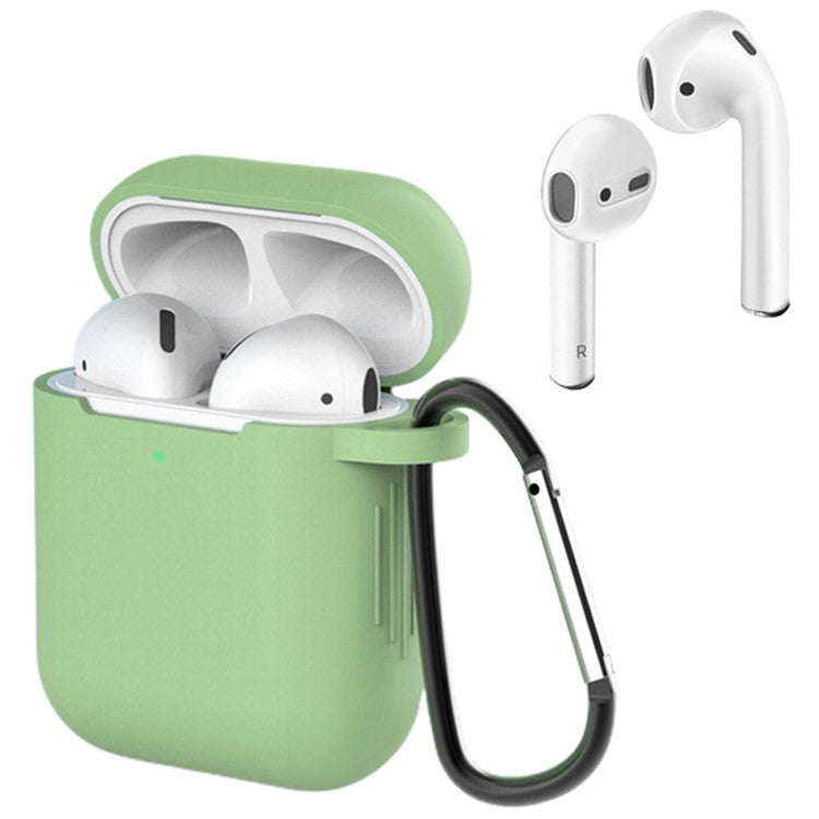 For Apple AirPods with Charging Case (2016)  /  (2019)  /  AirPods with Wireless Charging Case (2019) Silicone Case Earphone Cover with Carabiner - Matcha Green