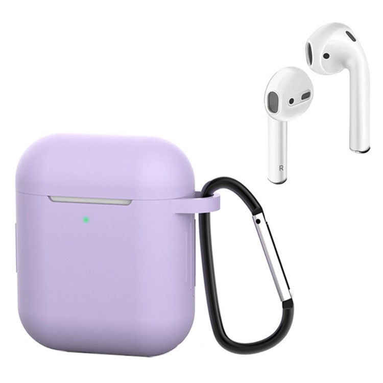 For Apple AirPods with Charging Case (2016)  /  (2019)  /  AirPods with Wireless Charging Case (2019) Silicone Case Earphone Cover with Carabiner - Light Purple