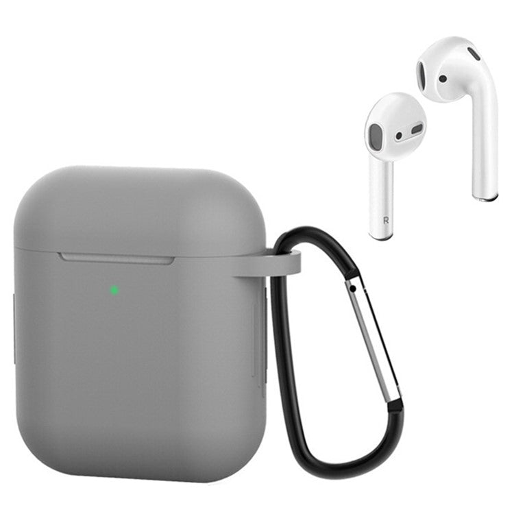 For Apple AirPods with Charging Case (2016)  /  (2019)  /  AirPods with Wireless Charging Case (2019) Silicone Case Earphone Cover with Carabiner - Grey