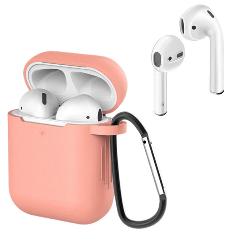 For Apple AirPods with Charging Case (2016)  /  (2019)  /  AirPods with Wireless Charging Case (2019) Silicone Case Earphone Cover with Carabiner - Coral Orange