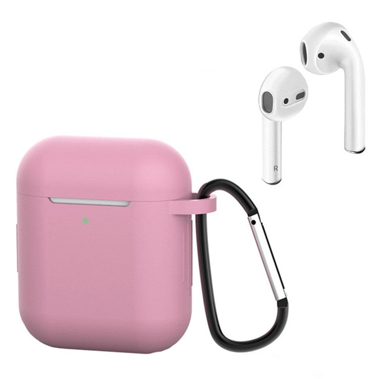 For Apple AirPods with Charging Case (2016)  /  (2019)  /  AirPods with Wireless Charging Case (2019) Silicone Case Earphone Cover with Carabiner - Light Persimmon