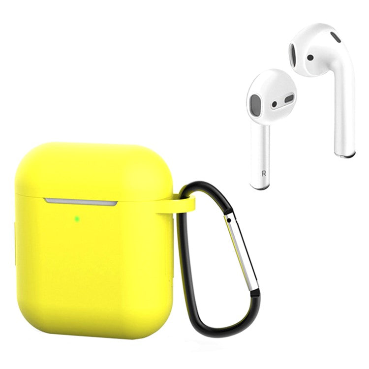 For Apple AirPods with Charging Case (2016)  /  (2019)  /  AirPods with Wireless Charging Case (2019) Silicone Case Earphone Cover with Carabiner - Yellow