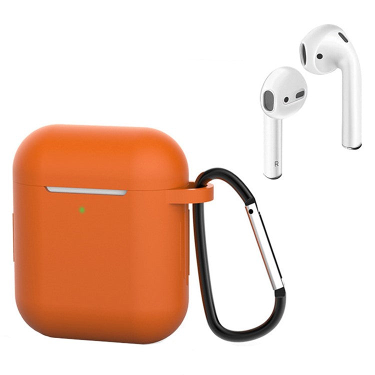 For Apple AirPods with Charging Case (2016)  /  (2019)  /  AirPods with Wireless Charging Case (2019) Silicone Case Earphone Cover with Carabiner - Dark Orange