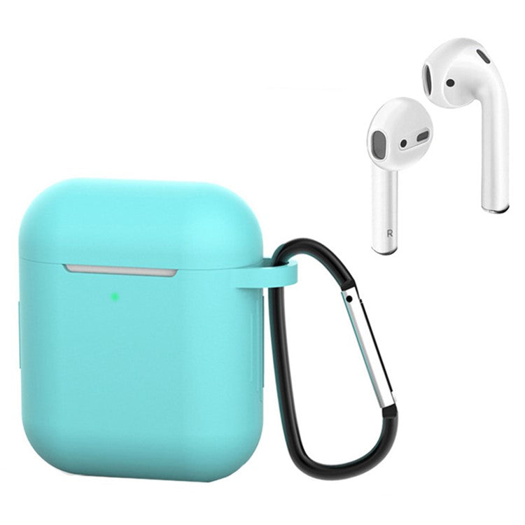 For Apple AirPods with Charging Case (2016)  /  (2019)  /  AirPods with Wireless Charging Case (2019) Silicone Case Earphone Cover with Carabiner - Mint Green