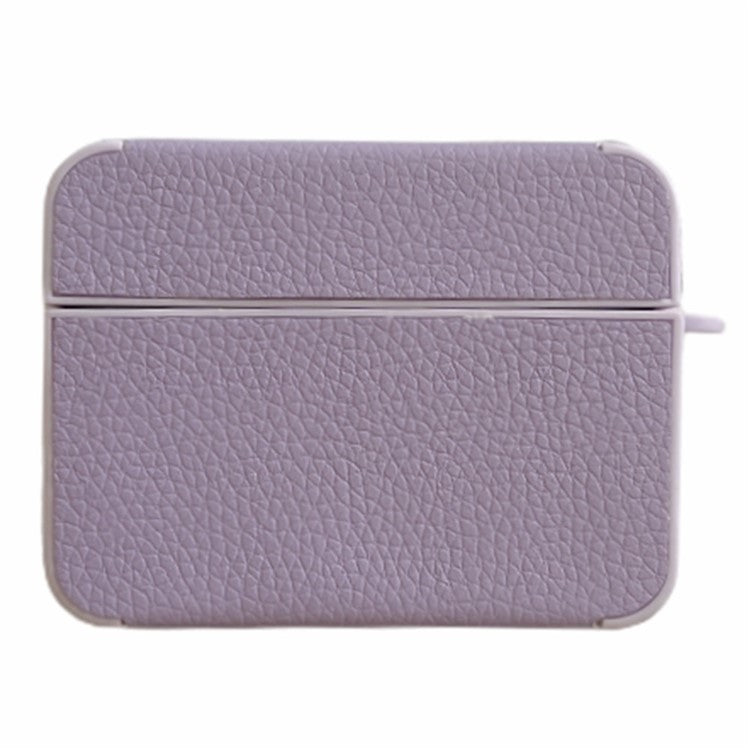 For Apple AirPods Pro Litchi Texture Protective Case PU Leather TPU Earbuds Charging Case Cover - Purple