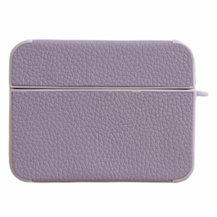 For AirPods Pro 2 Charging Case Cover Litchi Texture PU Leather TPU Shockproof Case - Purple