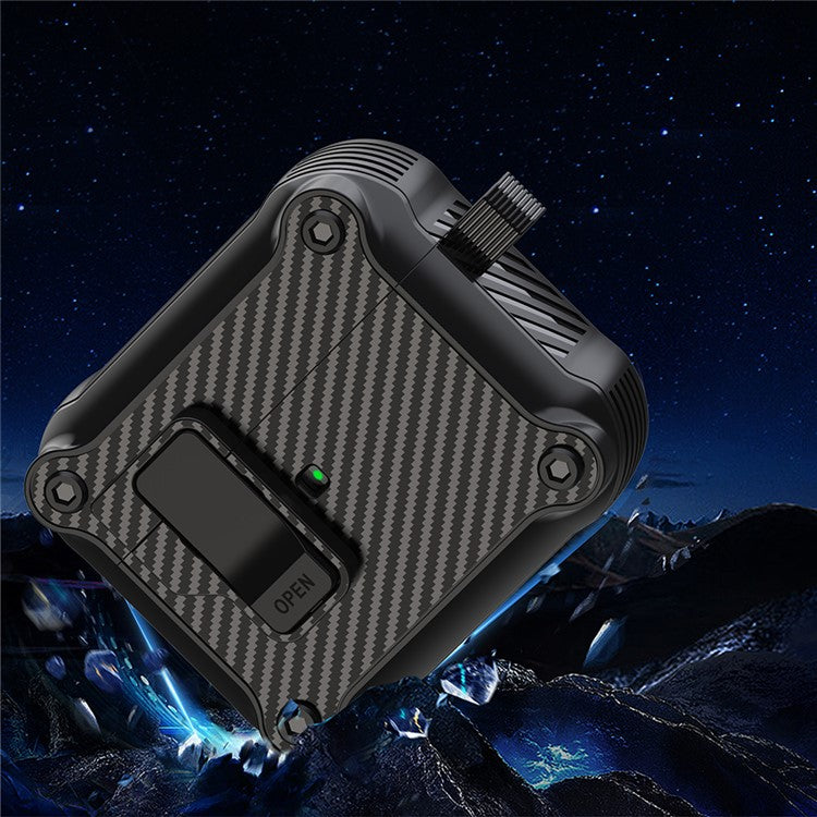 For Apple AirPods 3 Earphone Case Carbon Fiber Texture Magnetic Auto Lock Earbud TPU Cover - Black