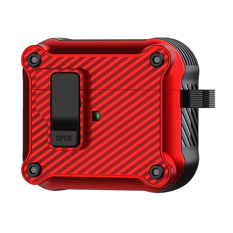 For Apple AirPods 3 Earphone Case Carbon Fiber Texture Magnetic Auto Lock Earbud TPU Cover - Red