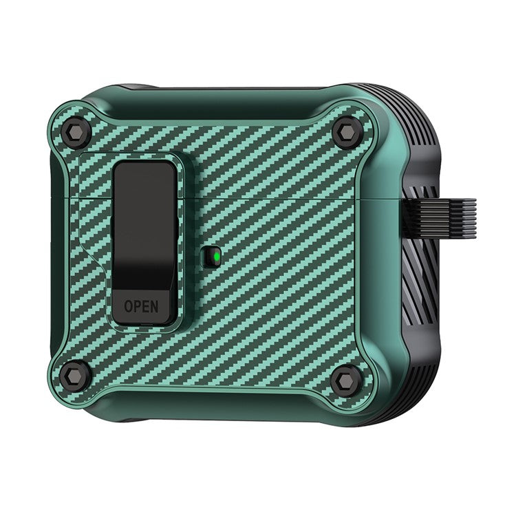 For Apple AirPods 3 Earphone Case Carbon Fiber Texture Magnetic Auto Lock Earbud TPU Cover - Green