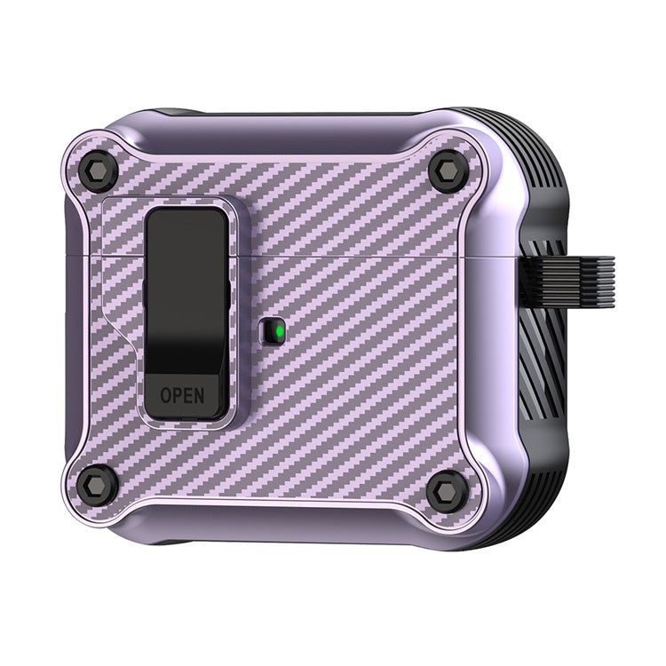 For Apple AirPods 3 Earphone Case Carbon Fiber Texture Magnetic Auto Lock Earbud TPU Cover - Purple