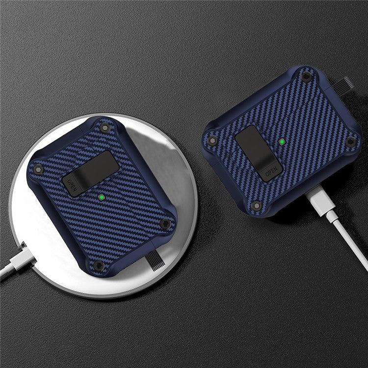 For Apple AirPods Pro 2 Carbon Fiber Texture Earphone Case Earbud TPU Cover with Magnetic Auto Lock - Sapphire