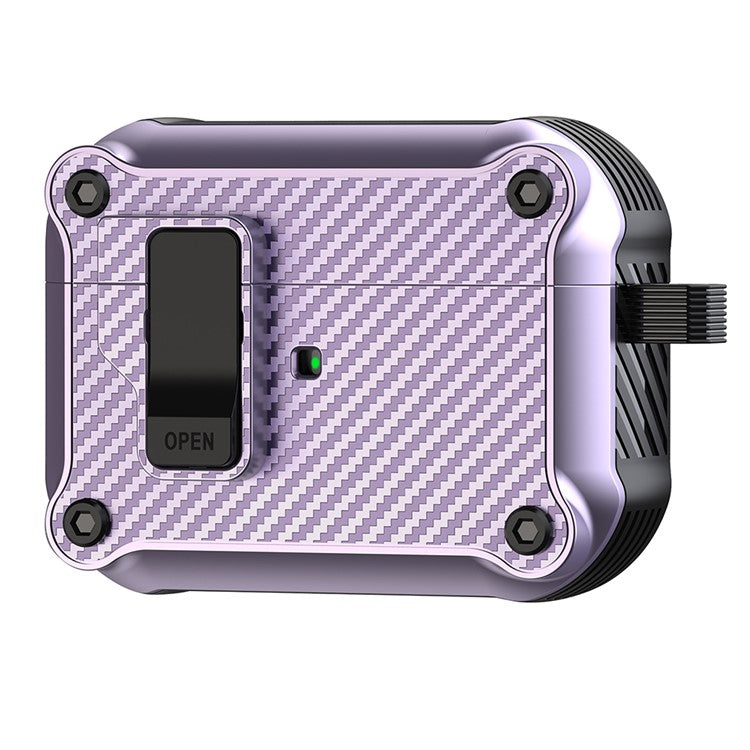 For Apple AirPods Pro 2 Carbon Fiber Texture Earphone Case Earbud TPU Cover with Magnetic Auto Lock - Purple