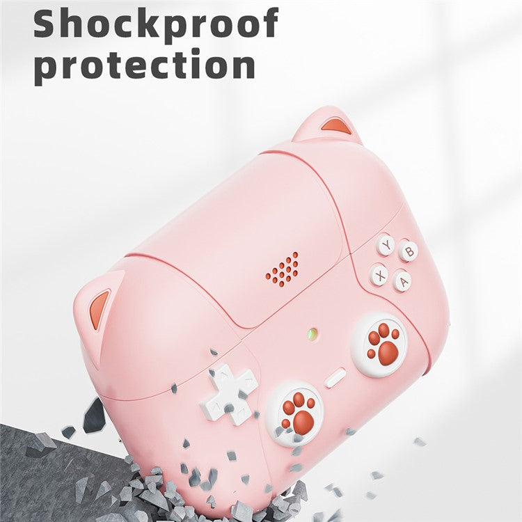 For Apple AirPods Pro / AirPods Pro 2 Silicone Case Cat Game Console Design Earphone Cover with Lanyard - Light Pink