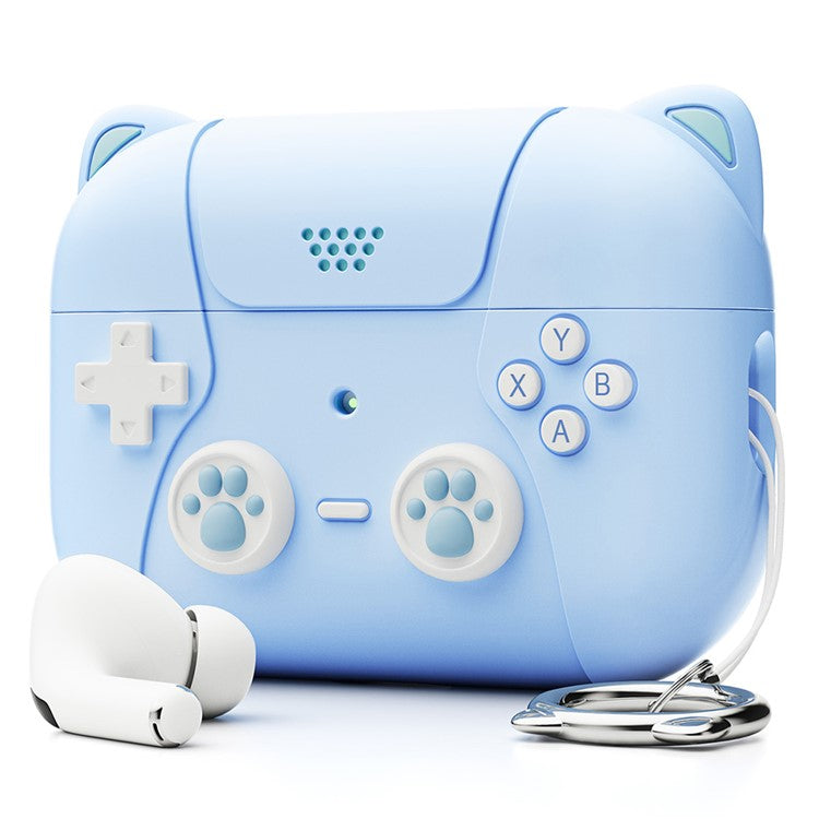 For Apple AirPods Pro / AirPods Pro 2 Silicone Case Cat Game Console Design Earphone Cover with Lanyard - Baby Blue