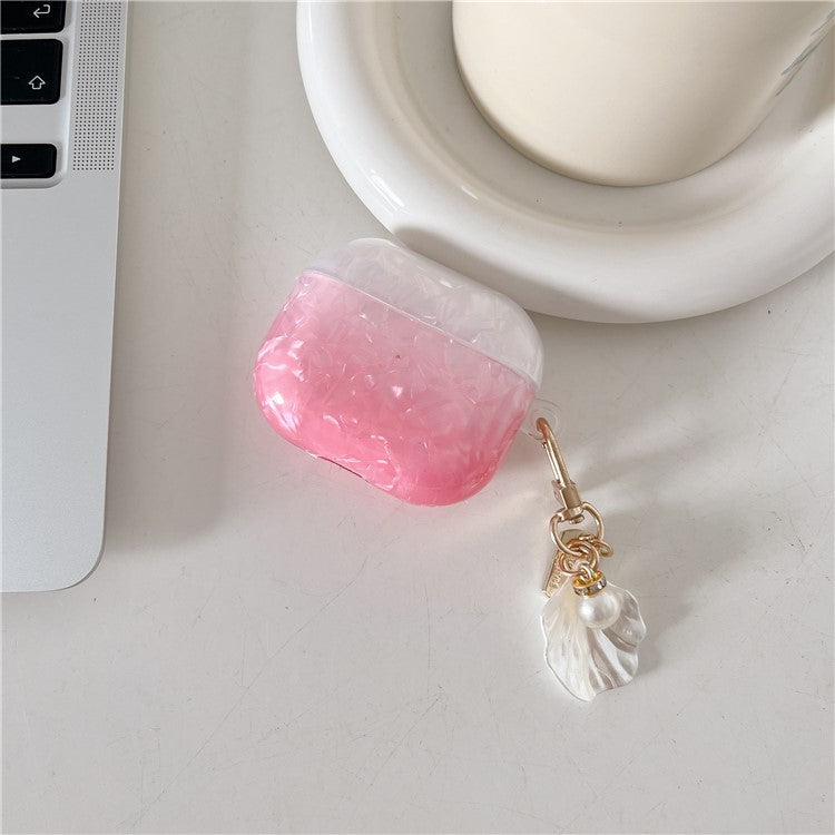 TPU Earphone Case for Apple AirPods 3 , Gradient Shell Grain Protective Carrying Cover with Shell Shape Pendant - Pink