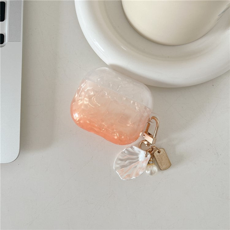 TPU Earphone Case for Apple AirPods 3 , Gradient Shell Grain Protective Carrying Cover with Shell Shape Pendant - Orange