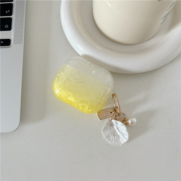 TPU Earphone Case for Apple AirPods 3 , Gradient Shell Grain Protective Carrying Cover with Shell Shape Pendant - Yellow