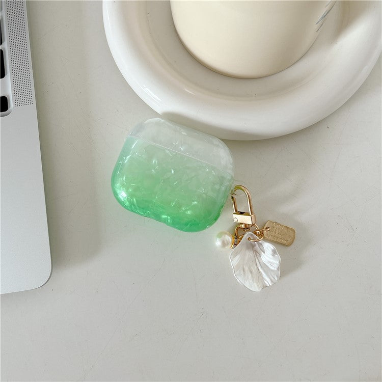 TPU Earphone Case for Apple AirPods 3 , Gradient Shell Grain Protective Carrying Cover with Shell Shape Pendant - Green