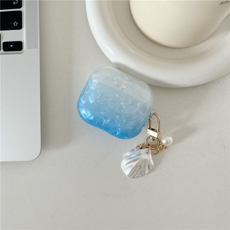 Earphone Case for Apple AirPods Pro , Gradient Shell Grain TPU Protective Cover with Shell Shape Pendant - Blue