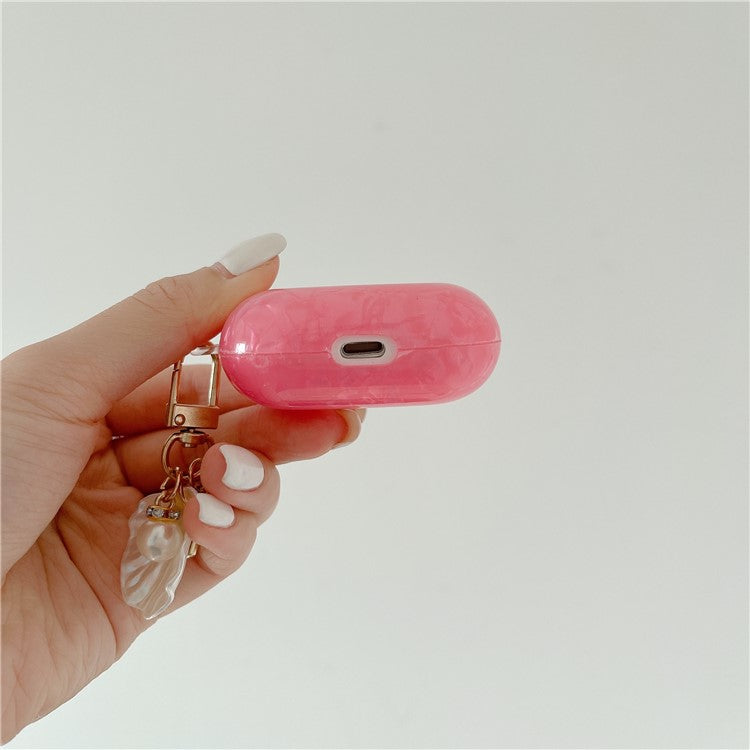 For AirPods Pro 2 Gradient Shell Grain TPU Case Shockproof Earphone Cover with Shell Shape Pendant - Pink