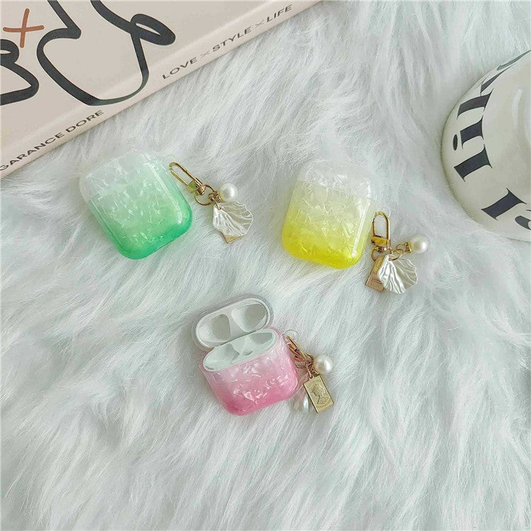 Earphone Case for Apple AirPods with Charging Case (2016) / (2019) / AirPods with Wireless Charging Case (2019) , Gradient Shell Grain TPU Cover with Pendant - Yellow