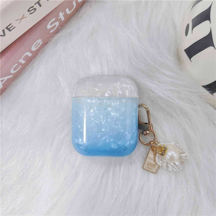 Earphone Case for Apple AirPods with Charging Case (2016) / (2019) / AirPods with Wireless Charging Case (2019) , Gradient Shell Grain TPU Cover with Pendant - Blue