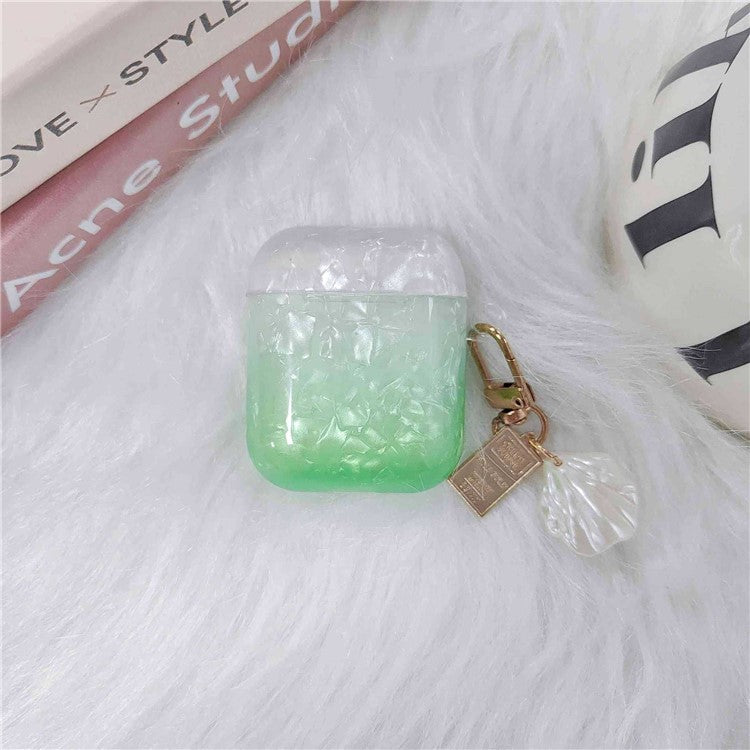 Earphone Case for Apple AirPods with Charging Case (2016) / (2019) / AirPods with Wireless Charging Case (2019) , Gradient Shell Grain TPU Cover with Pendant - Green