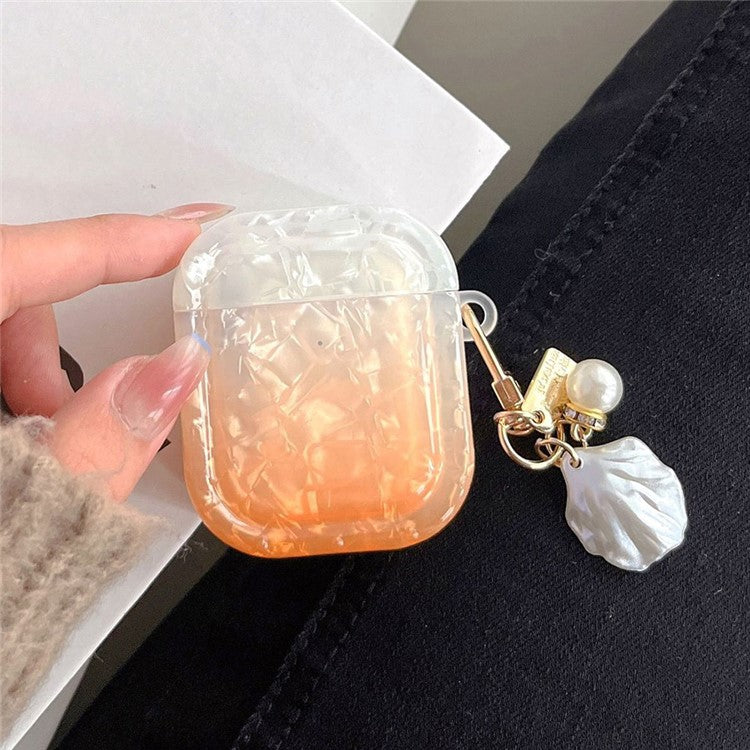 TPU Cover for Apple AirPods with Charging Case (2016) / (2019) / AirPods with Wireless Charging Case (2019) , Gradient Shell Grain Square Earphone Case with Pendant - Orange