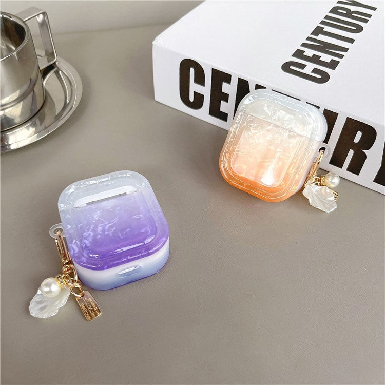 TPU Cover for Apple AirPods with Charging Case (2016) / (2019) / AirPods with Wireless Charging Case (2019) , Gradient Shell Grain Square Earphone Case with Pendant - Orange