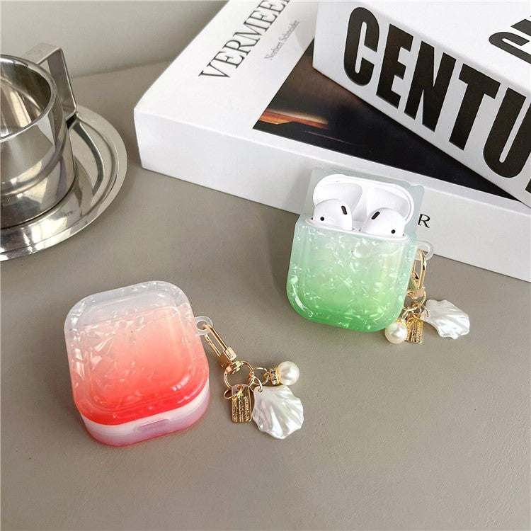 TPU Cover for Apple AirPods with Charging Case (2016) / (2019) / AirPods with Wireless Charging Case (2019) , Gradient Shell Grain Square Earphone Case with Pendant - Orange