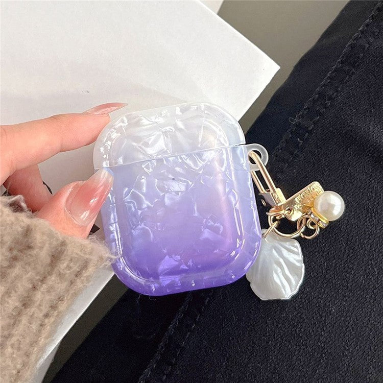 TPU Cover for Apple AirPods with Charging Case (2016) / (2019) / AirPods with Wireless Charging Case (2019) , Gradient Shell Grain Square Earphone Case with Pendant - Purple