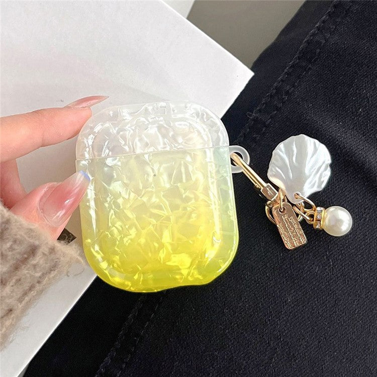 TPU Cover for Apple AirPods with Charging Case (2016) / (2019) / AirPods with Wireless Charging Case (2019) , Gradient Shell Grain Square Earphone Case with Pendant - Yellow