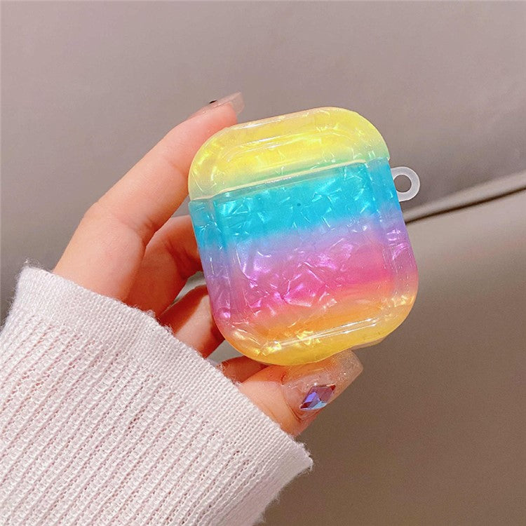 TPU Cover for Apple AirPods with Charging Case (2016) / (2019) / AirPods with Wireless Charging Case (2019) , Gradient Shell Grain Square Earphone Case with Pendant - Colorful