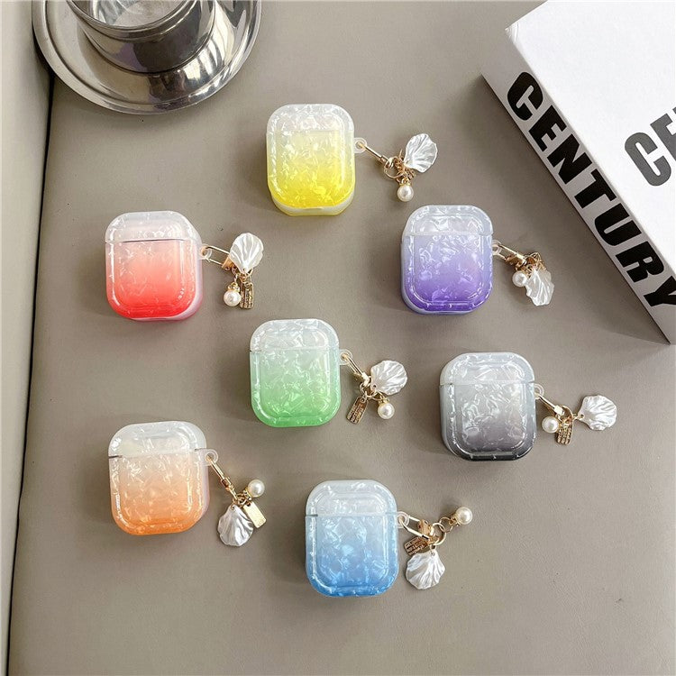 TPU Cover for Apple AirPods with Charging Case (2016) / (2019) / AirPods with Wireless Charging Case (2019) , Gradient Shell Grain Square Earphone Case with Pendant - Colorful