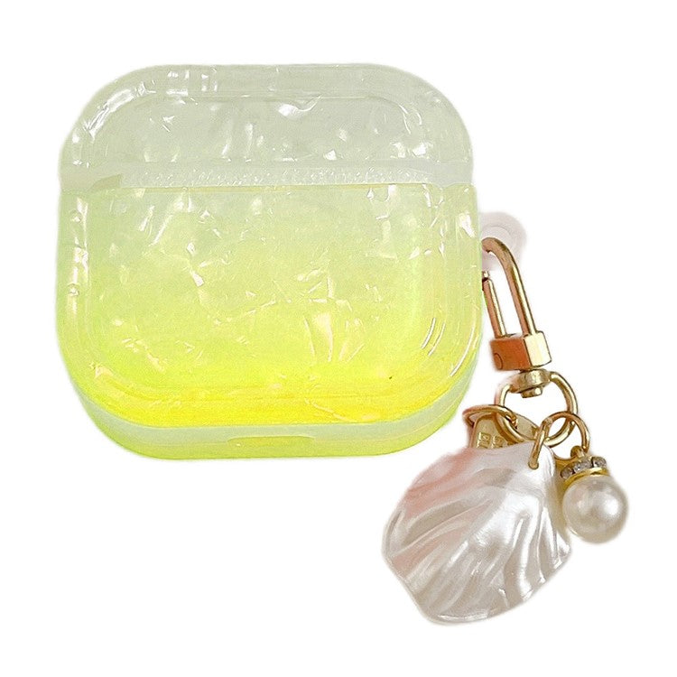 Gradient Shell Grain Earphone Cover for Apple AirPods Pro , Soft TPU Square Protective Case with Shell Shape Pendant - Yellow