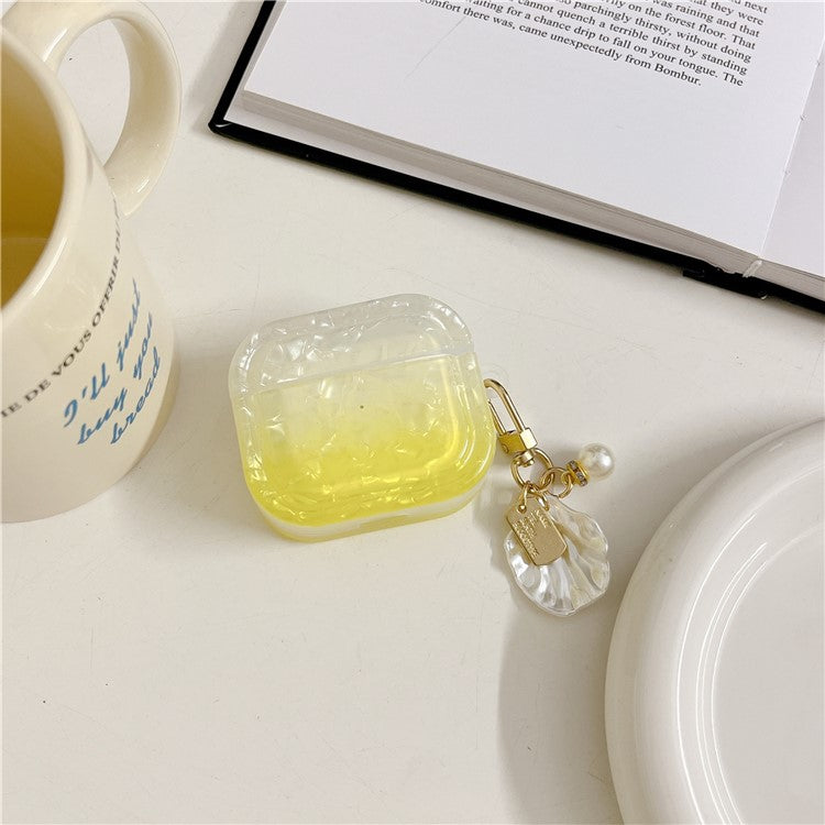 Gradient Shell Grain Earphone Cover for Apple AirPods Pro , Soft TPU Square Protective Case with Shell Shape Pendant - Yellow