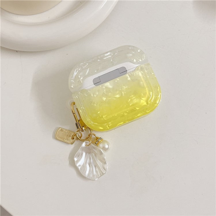 Gradient Shell Grain Earphone Cover for Apple AirPods Pro , Soft TPU Square Protective Case with Shell Shape Pendant - Yellow