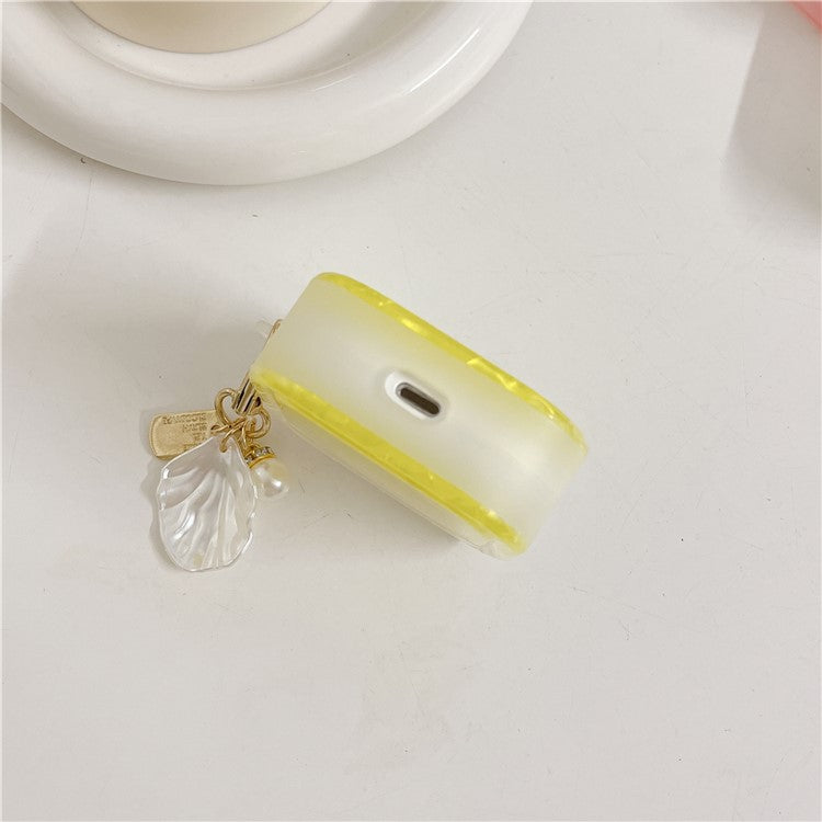 Gradient Shell Grain Earphone Cover for Apple AirPods Pro , Soft TPU Square Protective Case with Shell Shape Pendant - Yellow