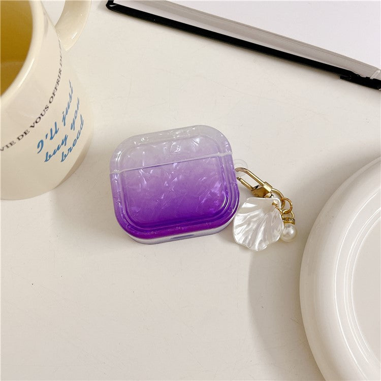 Gradient Shell Grain Earphone Cover for Apple AirPods Pro , Soft TPU Square Protective Case with Shell Shape Pendant - Purple