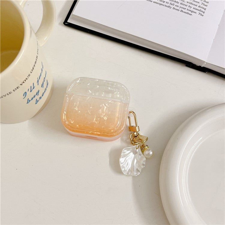 Gradient Shell Grain Earphone Cover for Apple AirPods Pro , Soft TPU Square Protective Case with Shell Shape Pendant - Orange