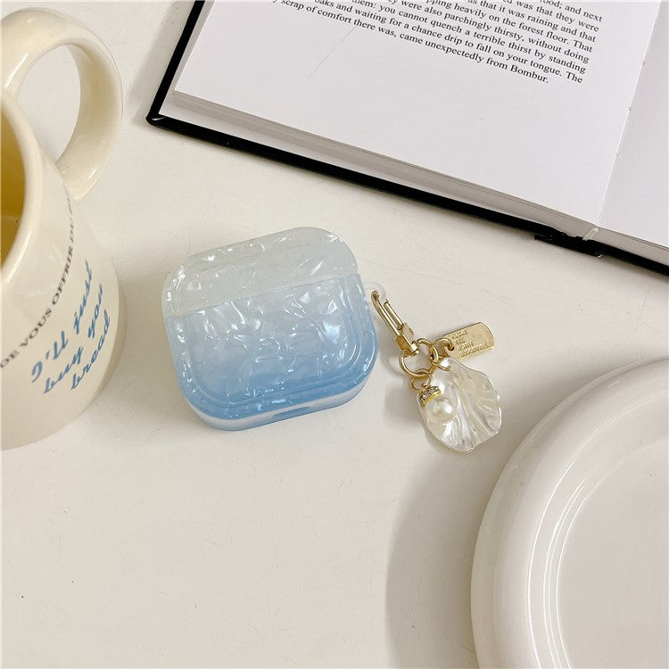 For AirPods Pro 2 Gradient Shell Grain Earphone Case Soft TPU Anti-Fall Square Cover with Shell Shape Pendant - Sky Blue