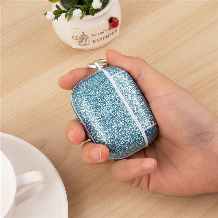 For Apple AirPods Pro Charging Case Cover Glitter TPU+PU Protective Headset Case - Blue