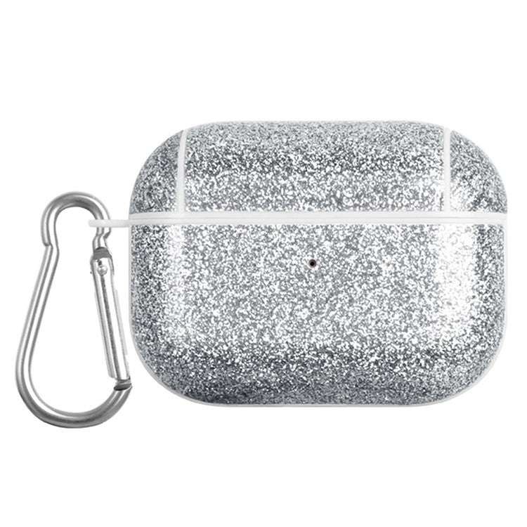 For Apple AirPods Pro Charging Case Cover Glitter TPU+PU Protective Headset Case - Silver