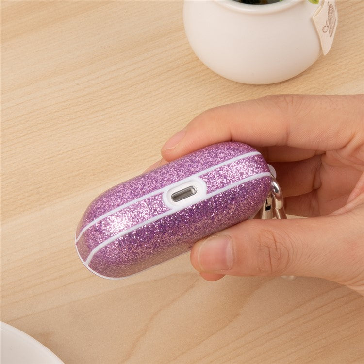 For Apple AirPods Pro Charging Case Cover Glitter TPU+PU Protective Headset Case - Silver